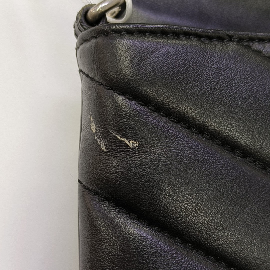 Chevron Calfskin Shoulder Bag Black
