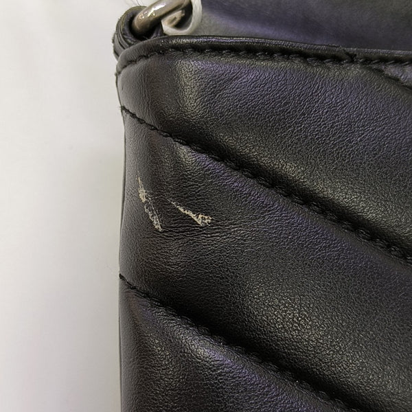 Chevron Calfskin Shoulder Bag Black