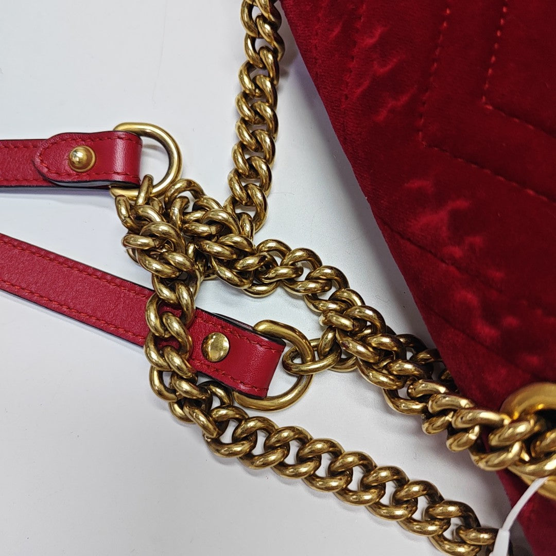 GG Marmont Small Quilted Velvet Red
