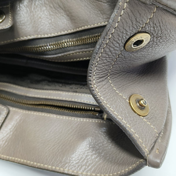 Teal Vitello Daino Front Zip Tote Calfskin Gray