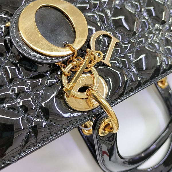 Lady Dior Large Cannage Patent Leather Black