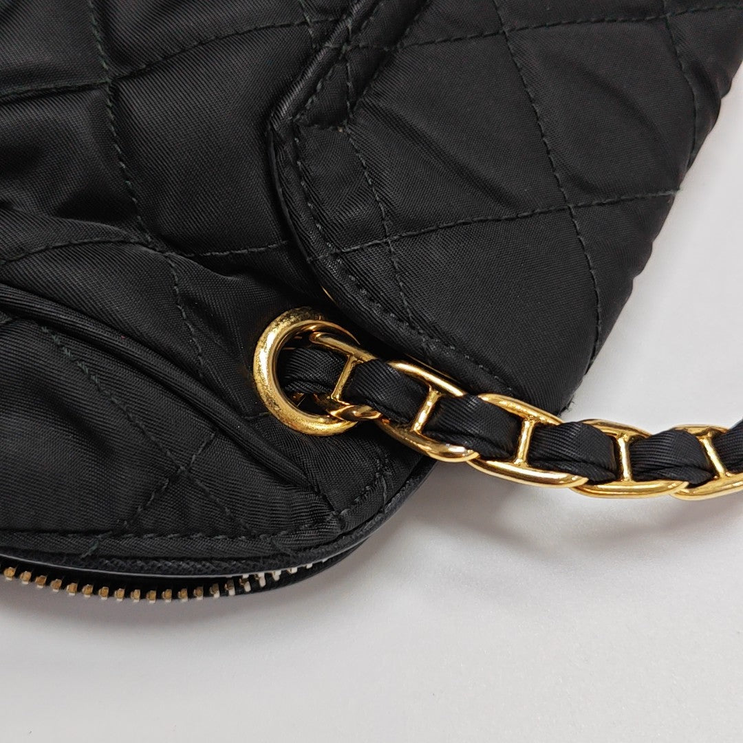 Quilted Nylon Shoulder Bag Black