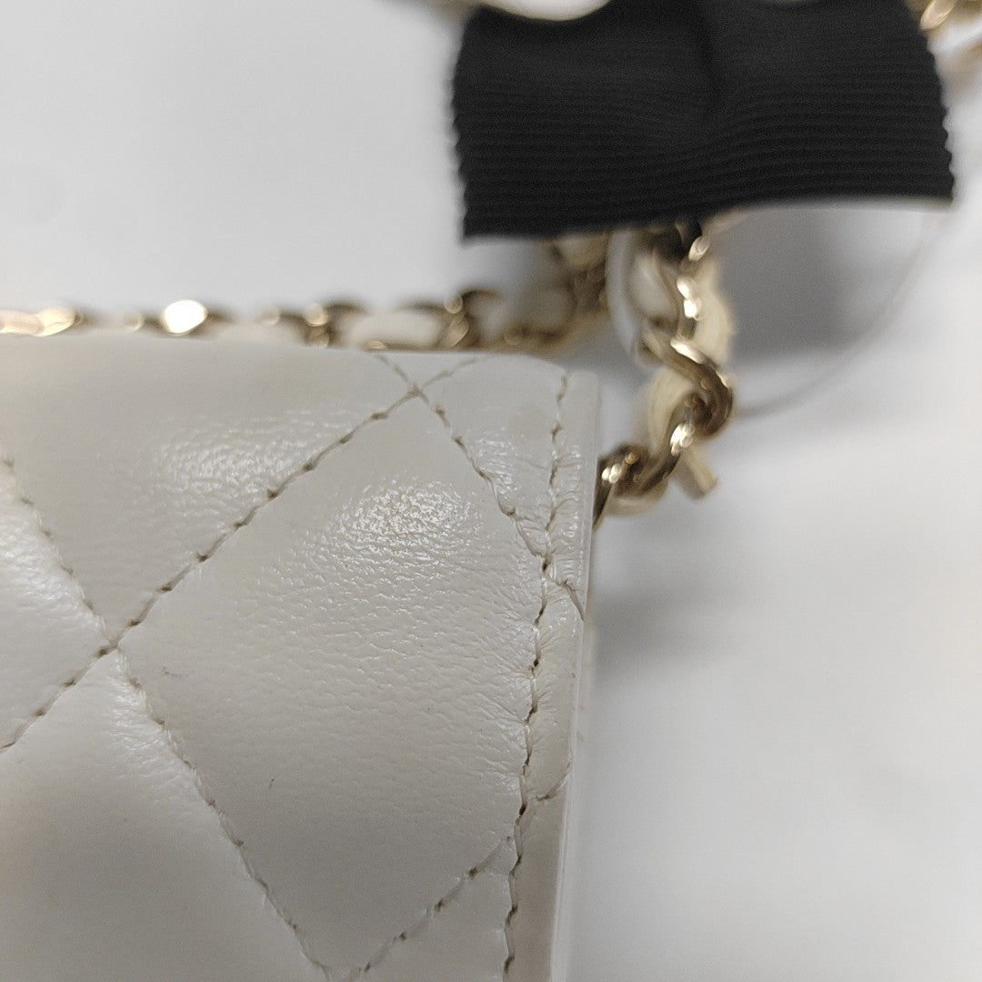Quilted Lambskin Shoulder Bag White