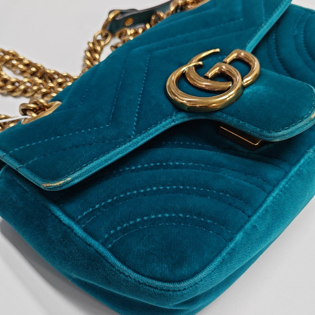 GG Marmont Small Quilted Velvet Blue