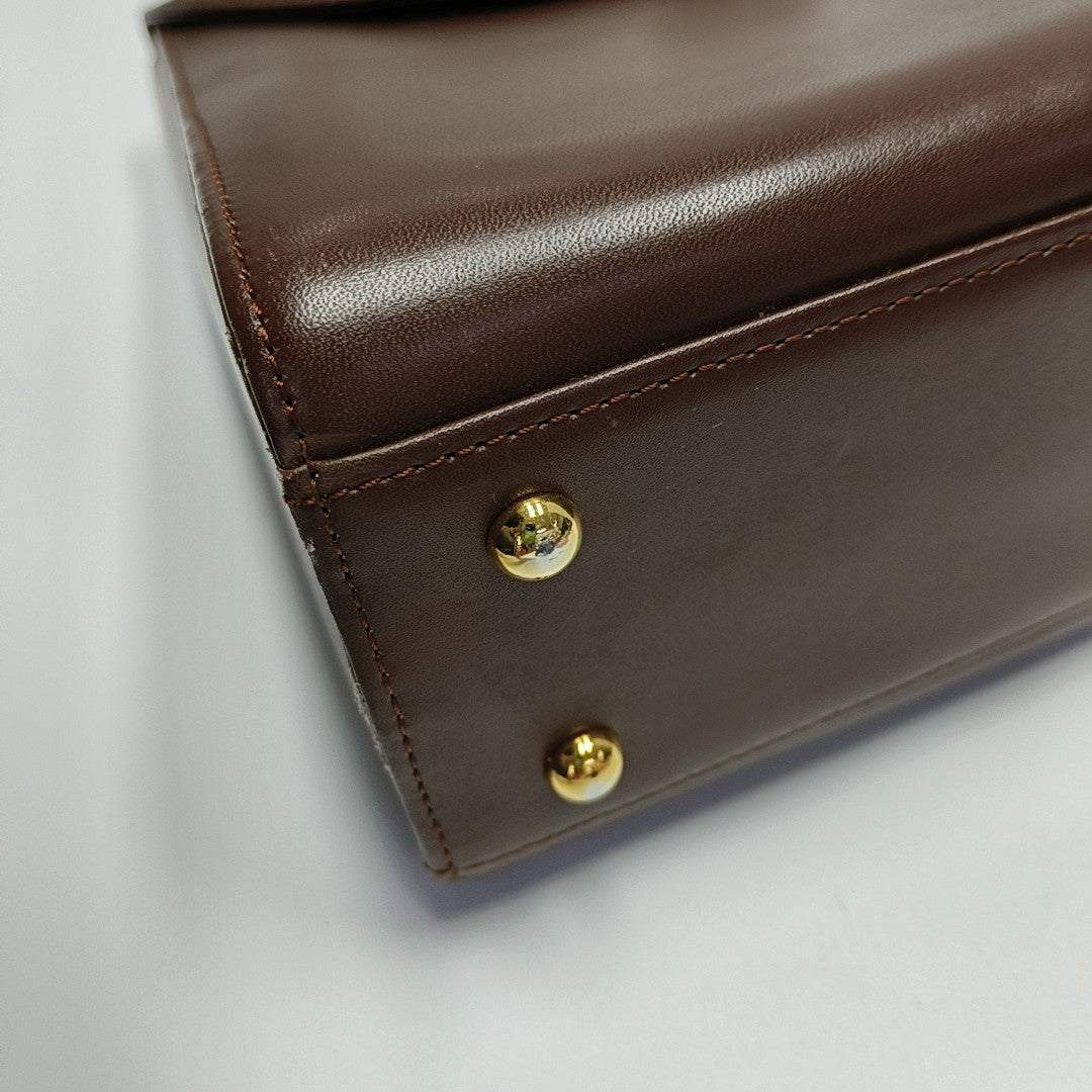 Calfskin Top Handle Bag Brown