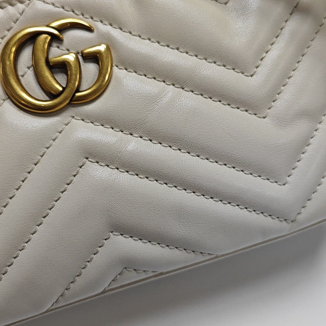 GG Marmont Small Quilted Calfskin White