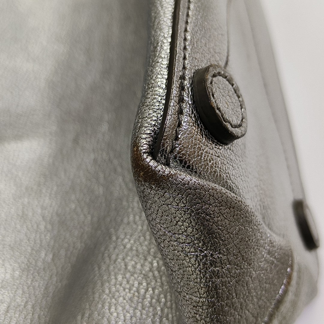 Calfskin Top Handle Bag Silver