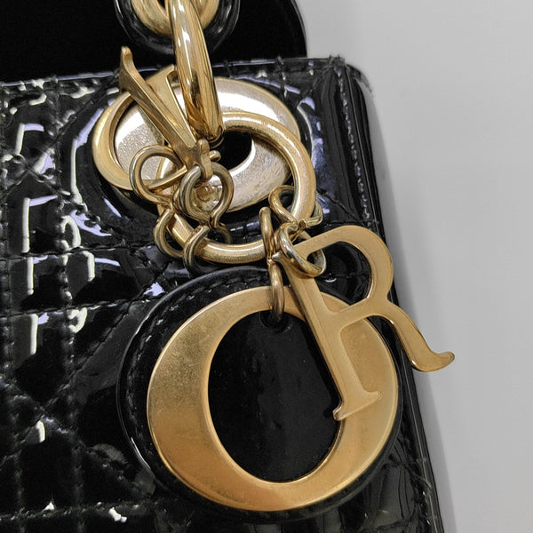 Lady Dior Mini Cannage Patent Leather Black