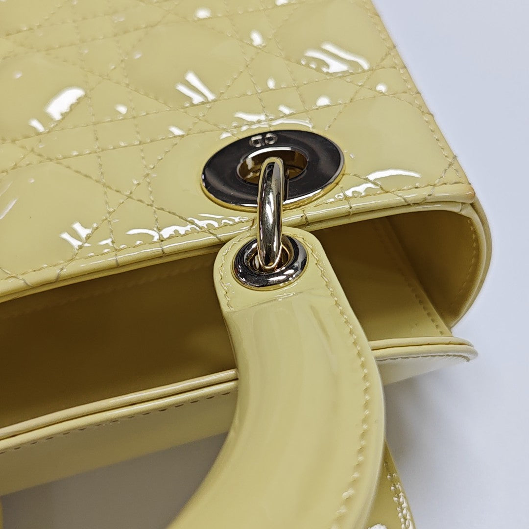 Lady Dior Small Cannage Patent Leather Yellow