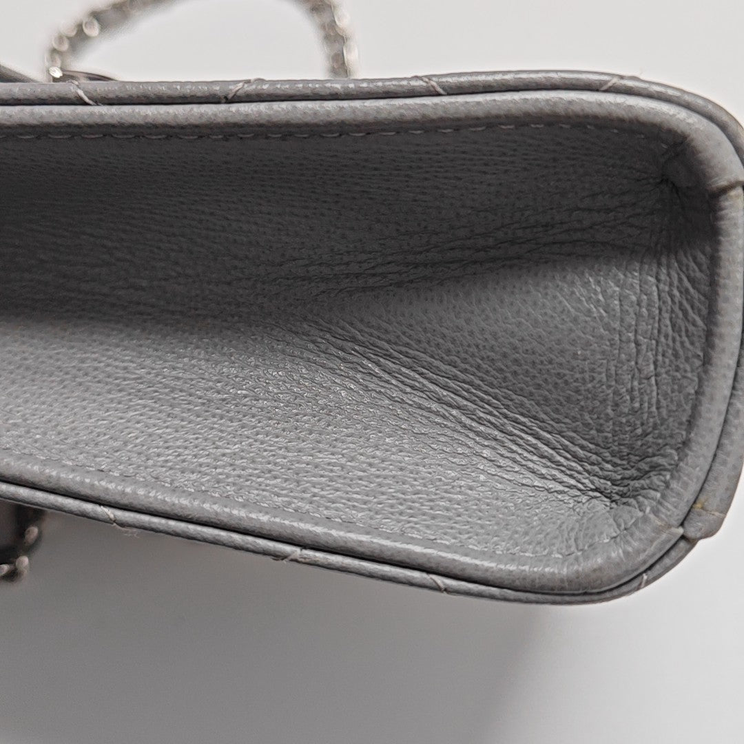 Quilted Grained Calfskin Shoulder Bag Gray