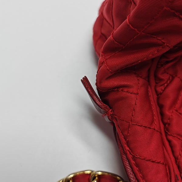 Quilted Nylon Shoulder Bag Red
