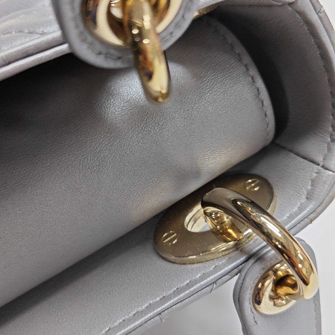 Lady Dior Mini Cannage Lambskin Silver