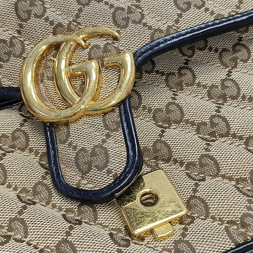 GG Marmont Small Quilted Canvas Brown