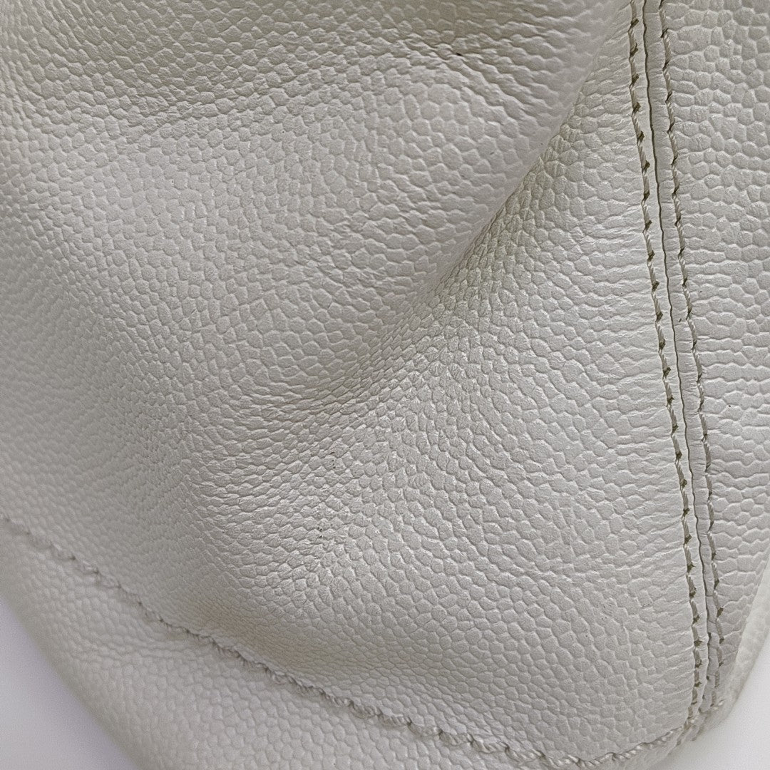Quilted Grained Calfskin Shoulder Bag White