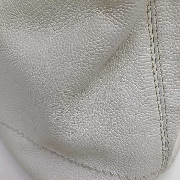 Quilted Grained Calfskin Shoulder Bag White