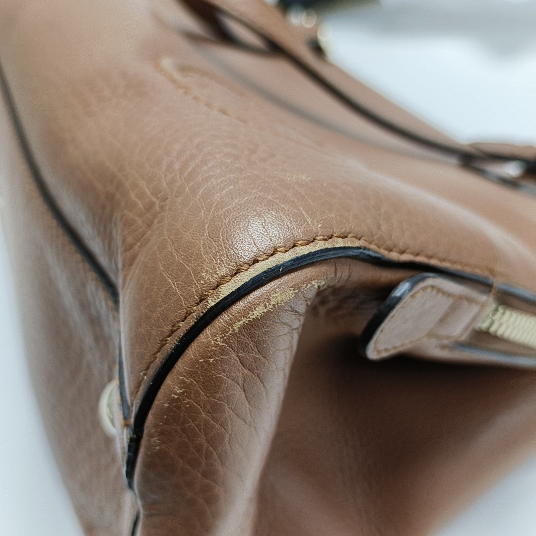 Calfskin Top Handle Bag Brown
