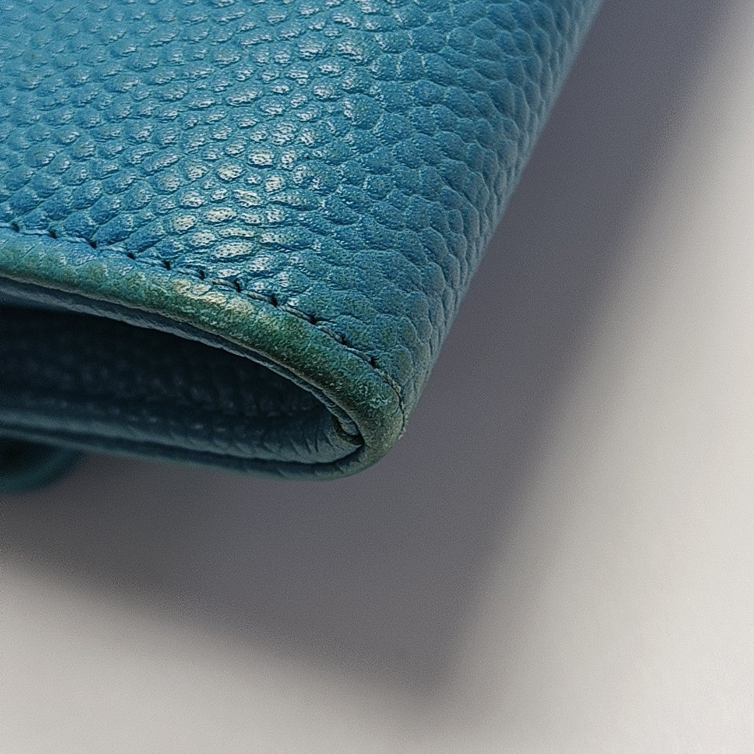 Grained Calfskin Wallet Blue