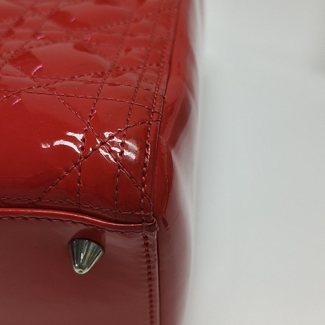 Lady Dior Medium Cannage Patent Leather Red