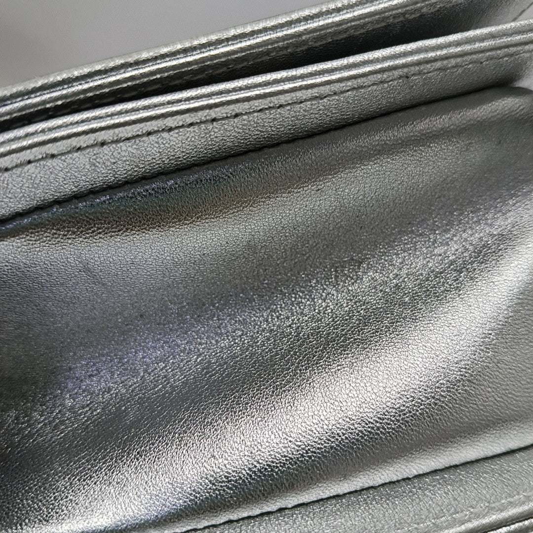 BOY CHANEL Medium Lambskin Silver