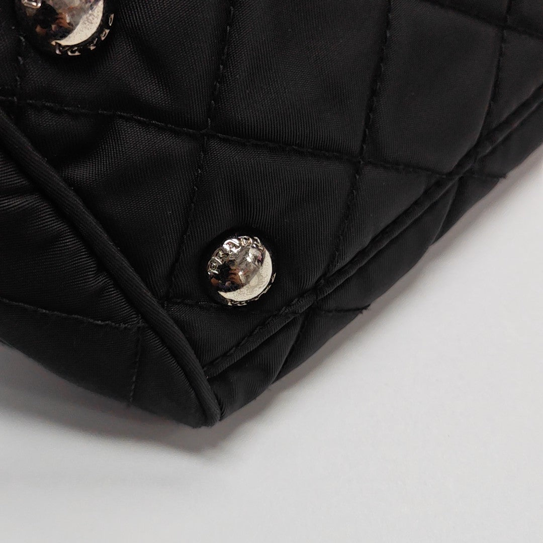 Quilted Nylon Shoulder Bag Black