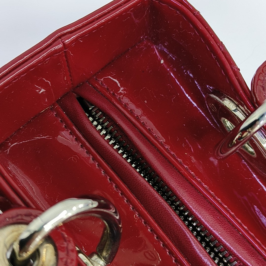 Lady Dior Medium Cannage Patent Leather Red