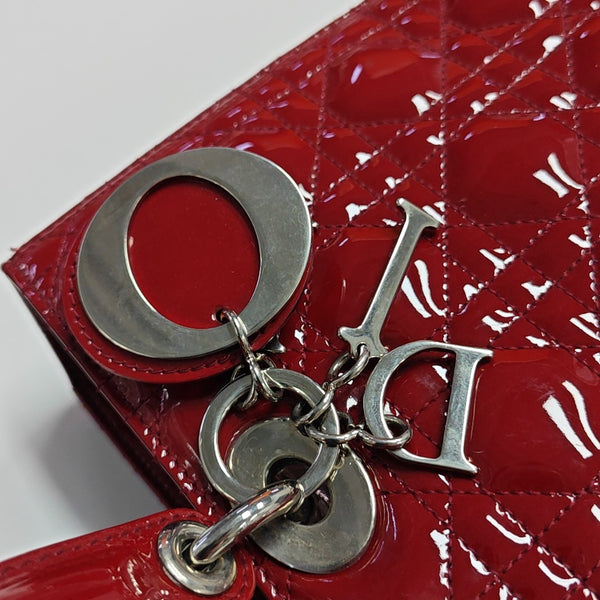 Lady Dior Large Cannage Patent Leather Red