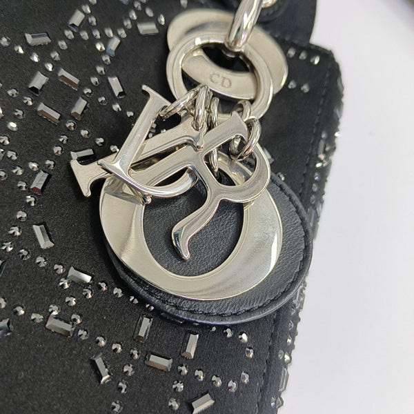 Lady Dior Mini Cannage Silk Satin Black