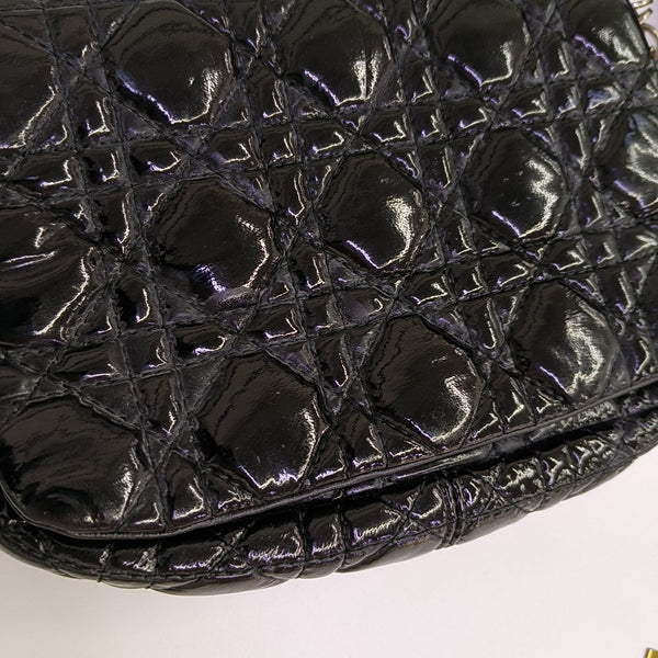 Cannage Patent Leather Shoulder Bag Black