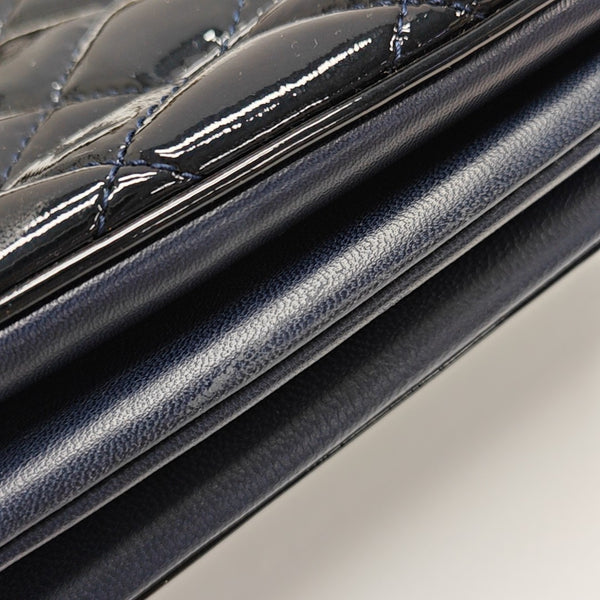 Quilted Patent Leather Top Handle Bag Blue