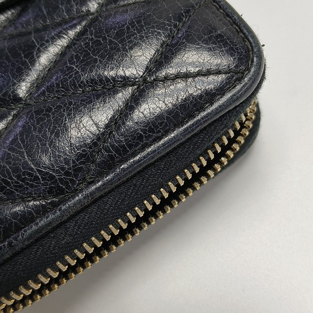 Zipper Wallet Quilted Lambskin Black Wallet