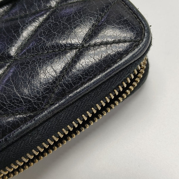 Zipper Wallet Quilted Lambskin Black Wallet