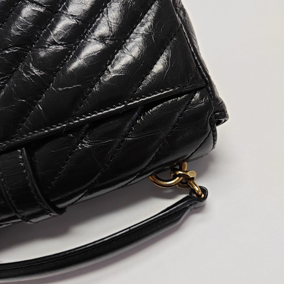 ENVELOPE Small Chevron Calfskin Black