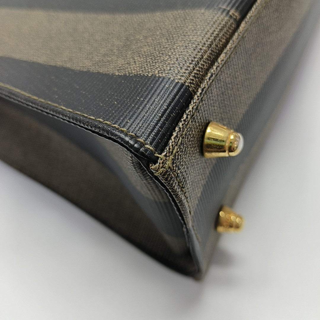 Coated Canvas Top Handle Bag Brown