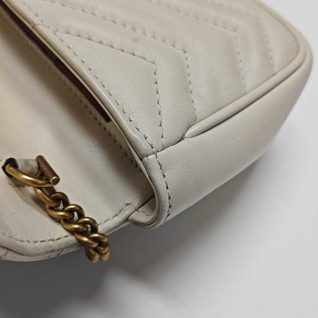 GG Marmont Mini Quilted Calfskin White