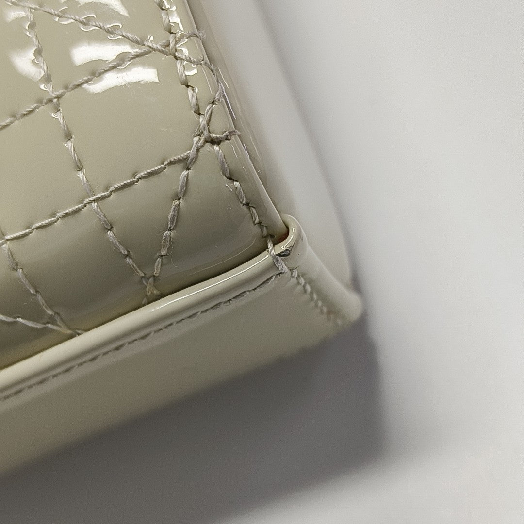 Lady D-Joy Super Mini Cannage Patent Leather White