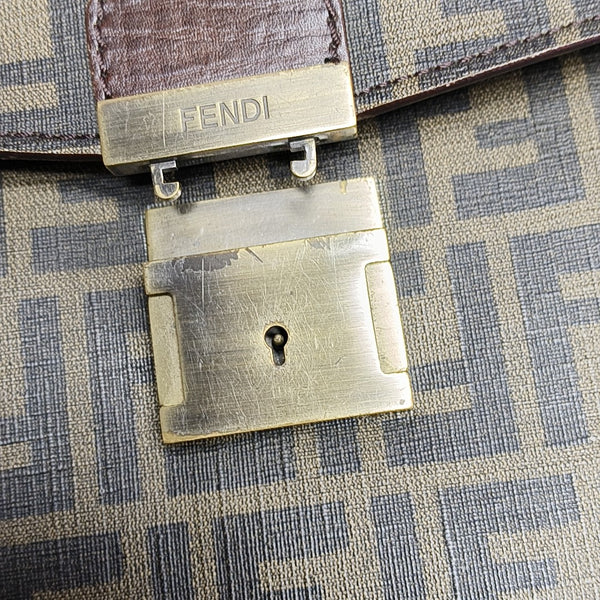 Coated Canvas Top Handle Bag Brown