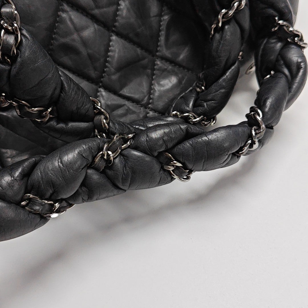 Quilted Calfskin Top Handle Bag Gray