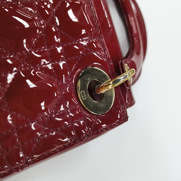 Lady Dior Mini Cannage Patent Calfskin Red