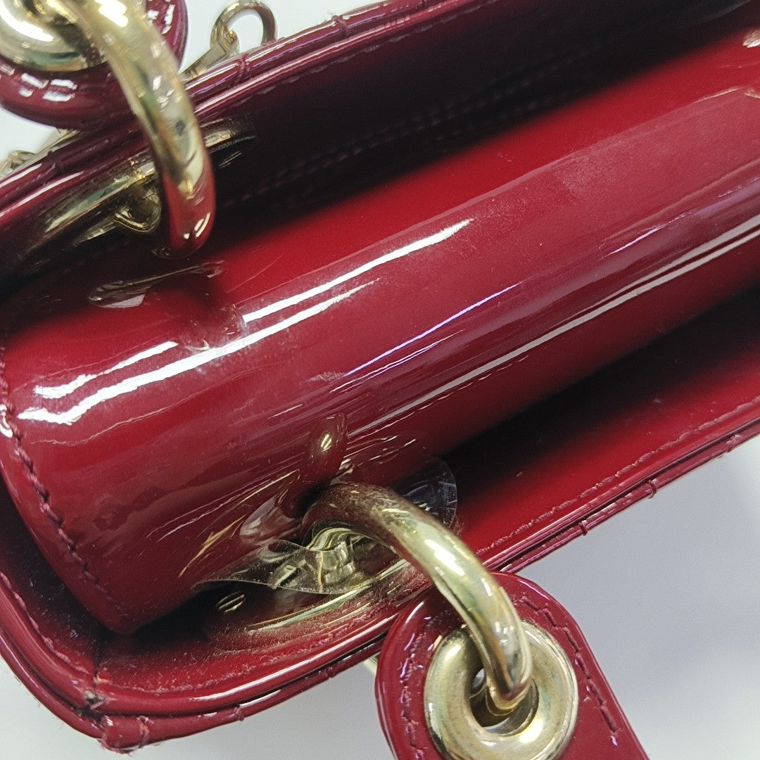 Lady Dior Mini Cannage Patent Calfskin Red