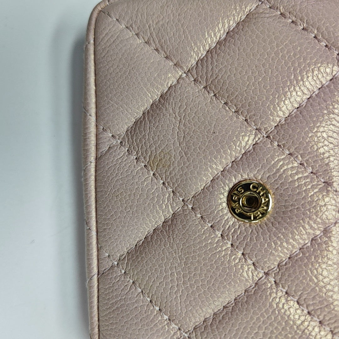 Quilted Grained Calfskin Shoulder Bag Small Pink