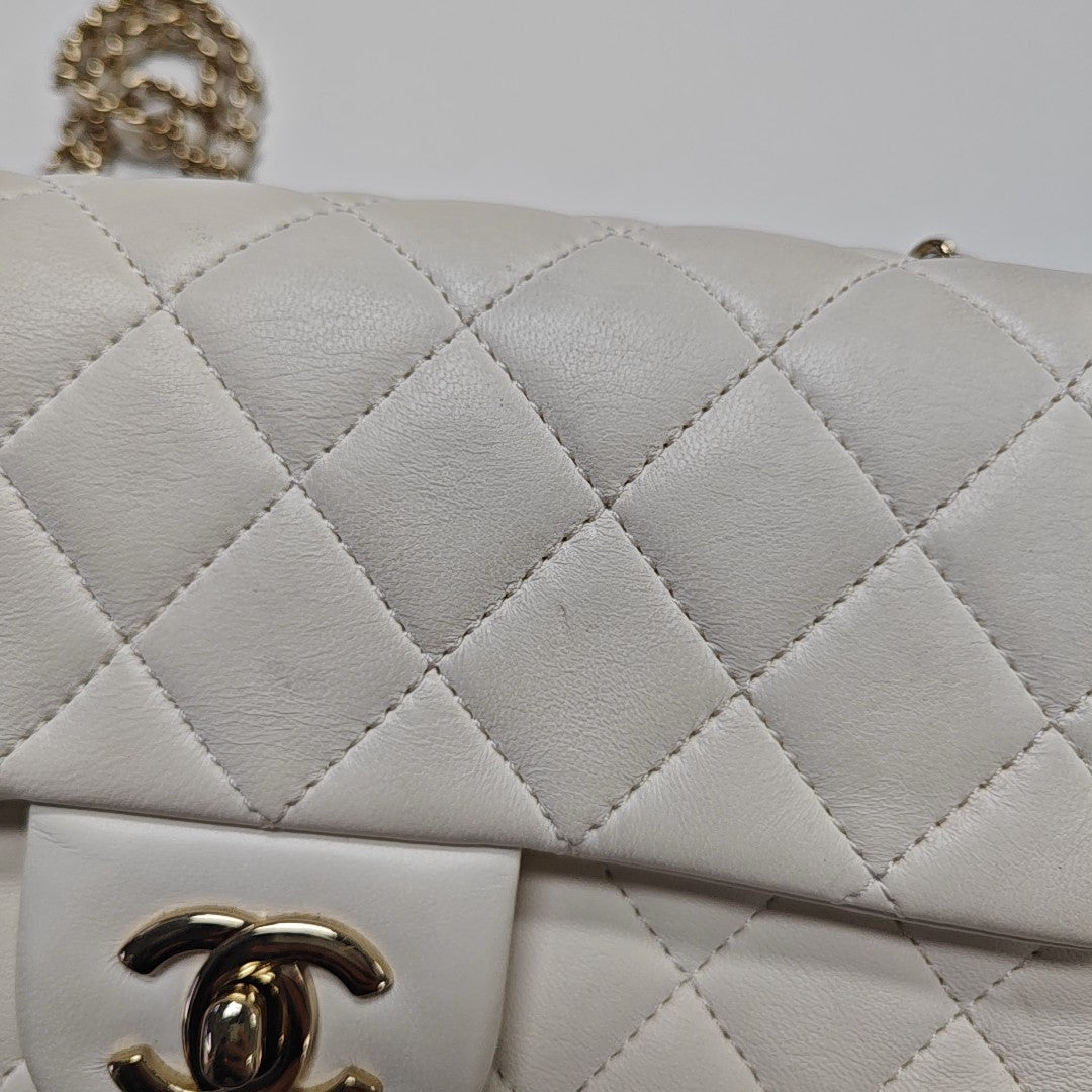 Quilted Lambskin Shoulder Bag White
