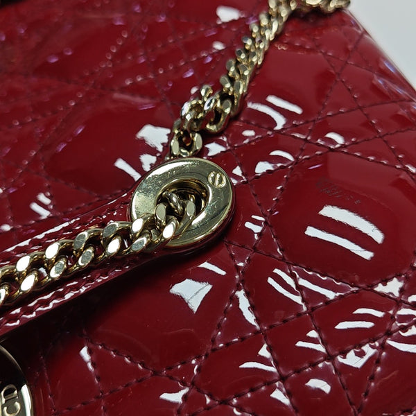 Lady Dior Mini Cannage Patent Leather Red