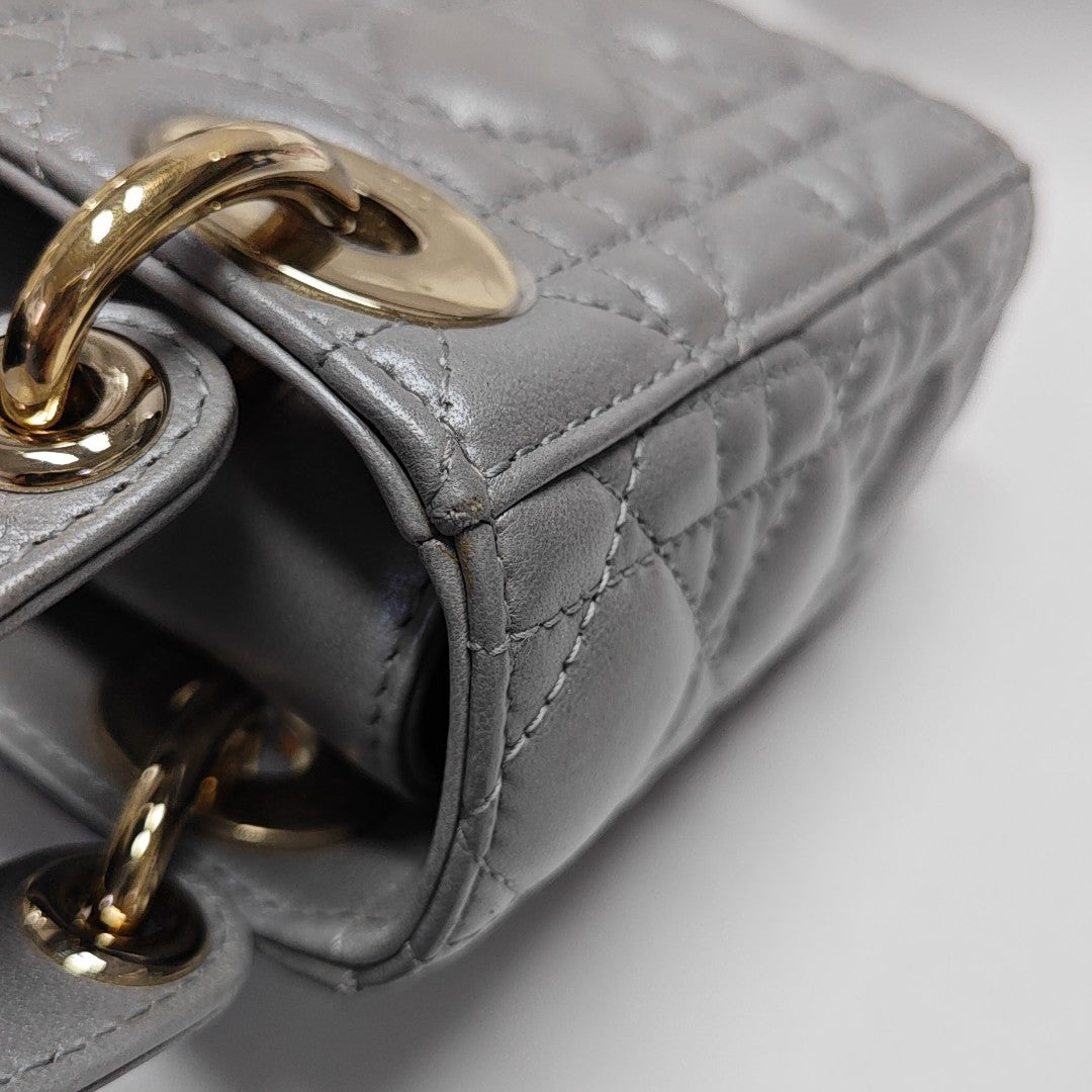 Lady Dior Mini Cannage Lambskin Gray