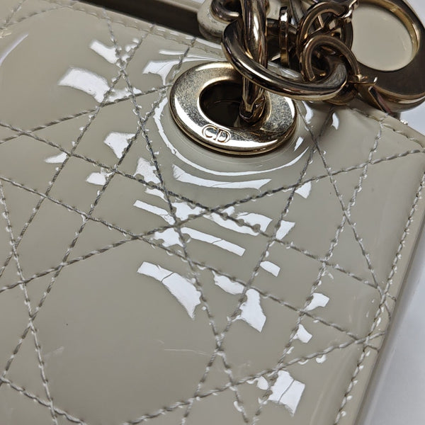 Lady D-Joy Super Mini Cannage Patent Leather White