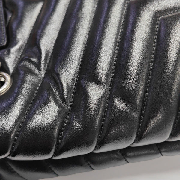 Chevron Leather Tote Bag Black