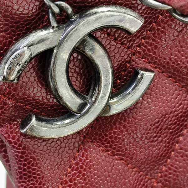 Quilted Grained Calfskin Tote Bag Red