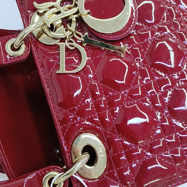 Lady Dior Small Cannage Patent Leather Red