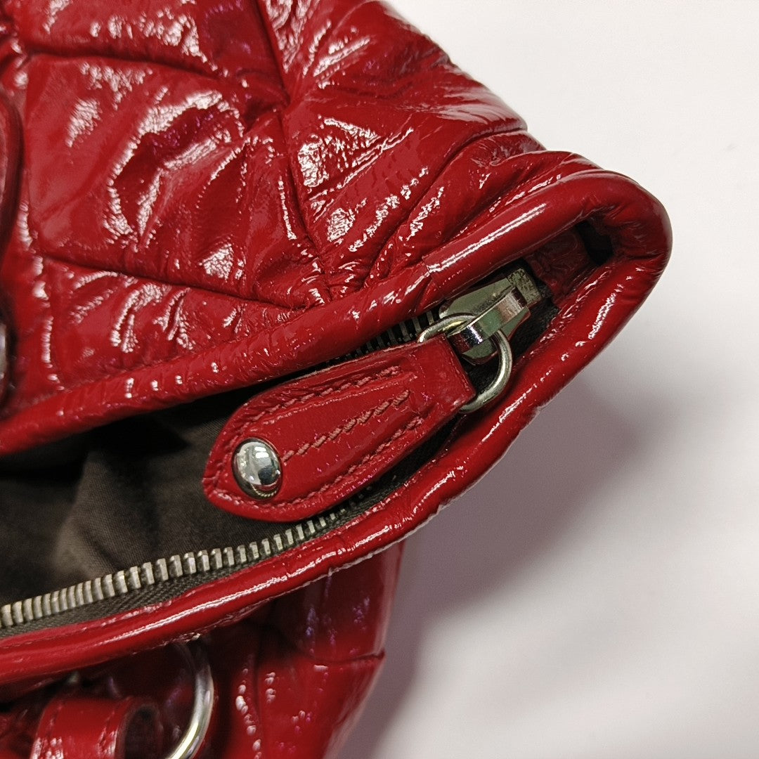 Quilted Patent Leather Shoulder Bag Red