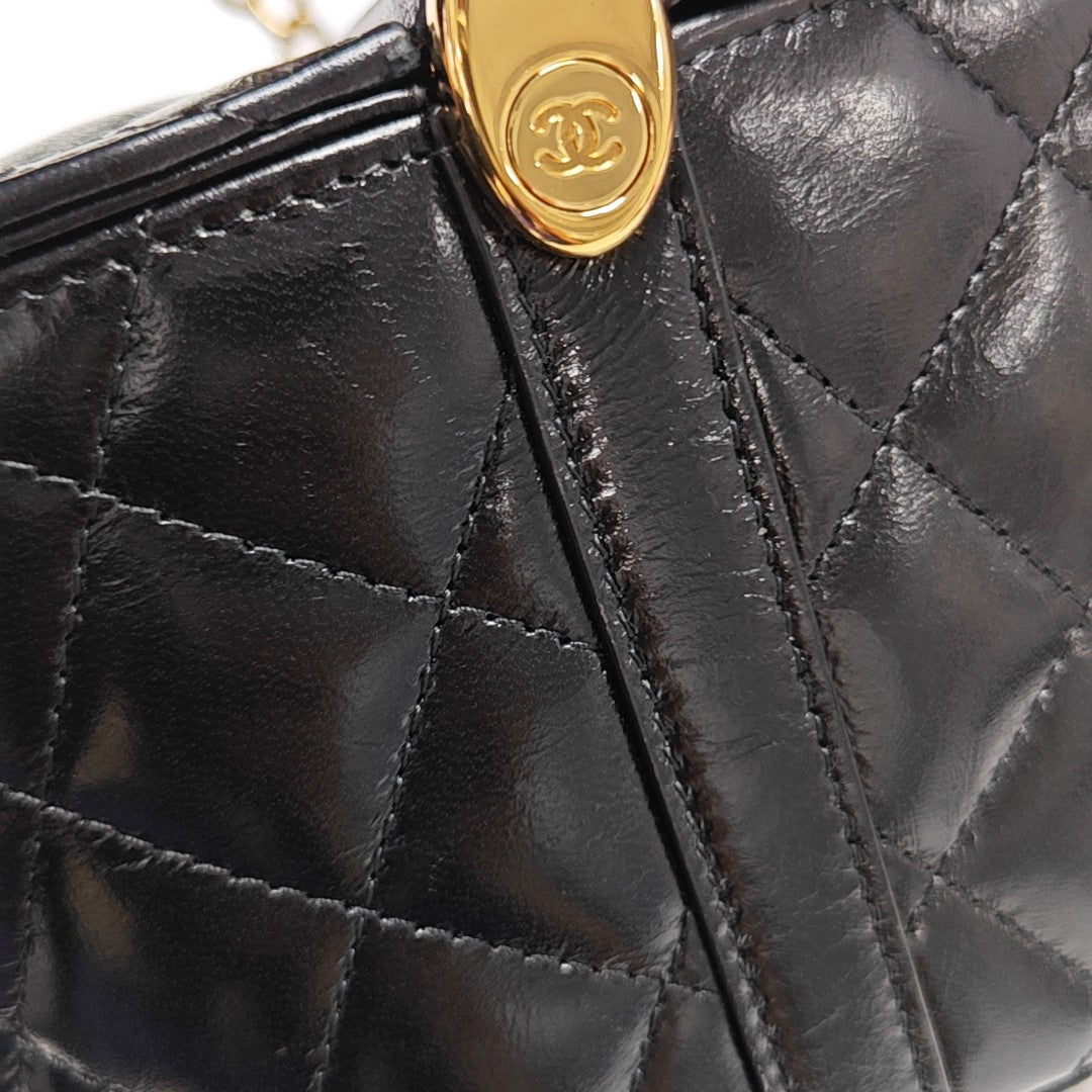 Quilted Calfskin Top Handle Bag Black