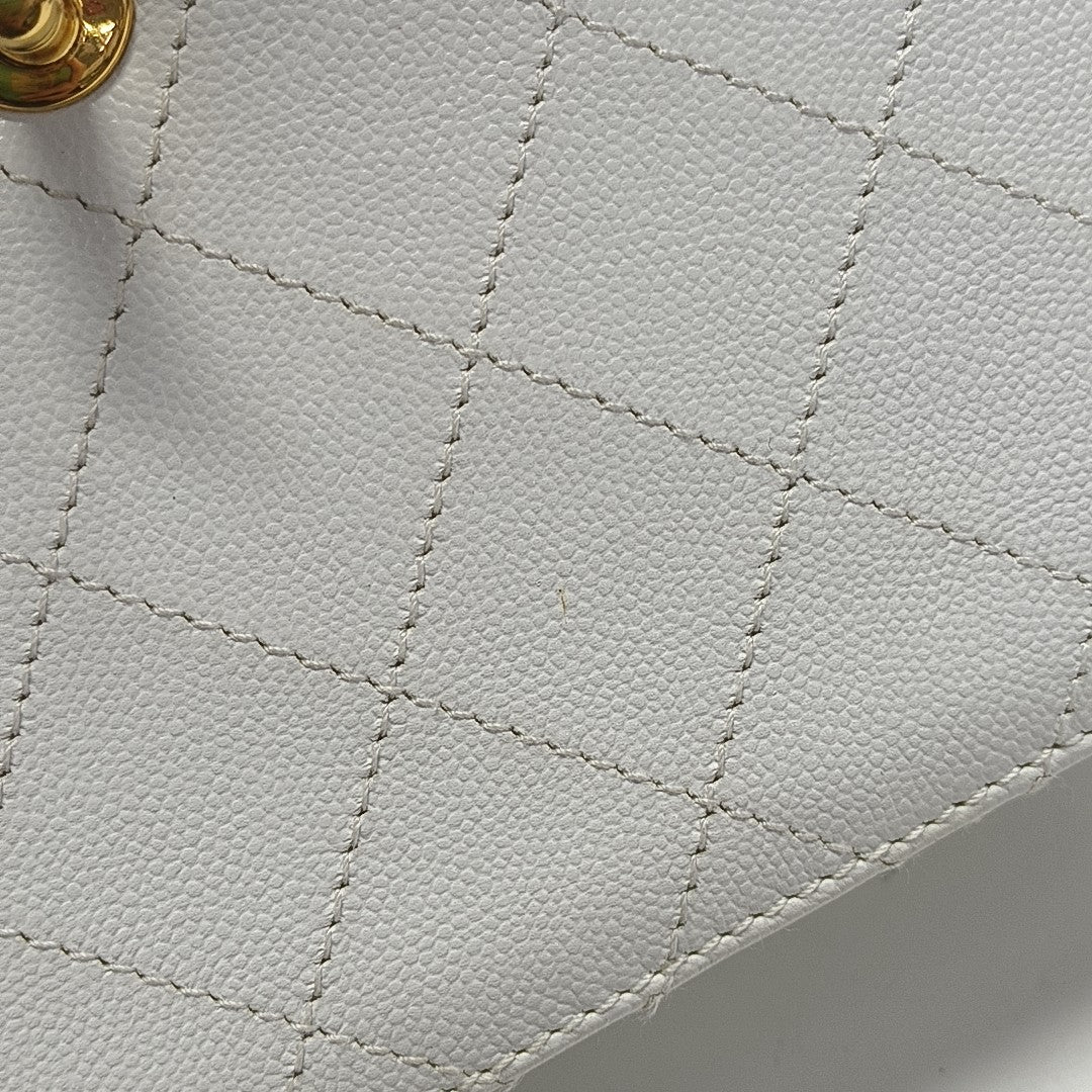 Quilted Grained Calfskin Top Handle Bag White